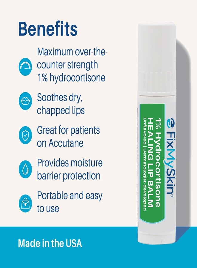 FixMySkin 1% Hydrocortisone Healing Lip Balm, Unflavored – Soothes Dry, Cracked & Irritated Lips, Relieves Chapped Lips, Cold Sores & Eczema, Dermatologist Developed, Travel-Friendly Tube, 0.15 oz - Image 3